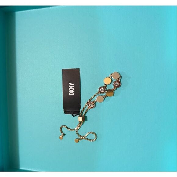 DKNY Tri-Tone Crystal & Logo Disc Slider Bracelet - Picture 3 of 4